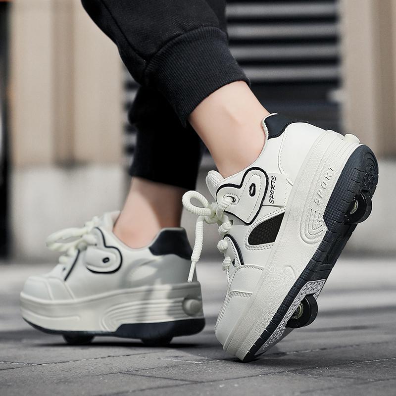Kids Sneakers with Wheels Four -wheel Sports Boots Wheel Skate Can Remove Student Skate Sneakers Shoes