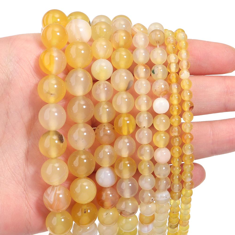 1 Strand 4/6/8/10mm Natural Yellow Stripe Agate Stone Beads Round Loose Beads For Jewelry Making DIY Bracelets Necklace Findings