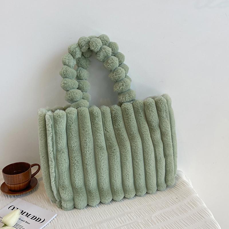 

Yogodlns Модная дизайнерская сумка-тоут из искусственного меха для женщин, сумки на осень-зиму, плюшевые сумки через плечо на плечо 38x13x27cm зелёный