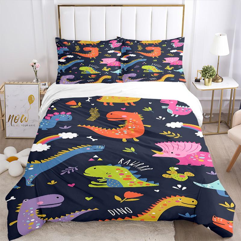 3pcs bedding set Dino Rainbow Includes 1 Comforter + 2 Pillowcases, Without Pillow Inserts, Soft Comfortable, Lightweight Breathable040