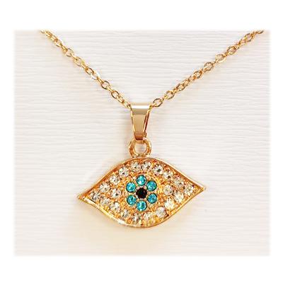 [R8127] - Designer Necklace 'Eye of Fatma' Blue White Gold - 20x12 Mm