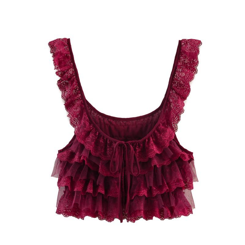 Spring 2026 European & American Style Lace Layered Spaghetti Strap Top