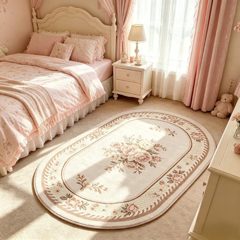 Kunststijl Tapijten voor Woonkamer Licht Luxe Slaapkamer Decoratie Tapijt Pluizig Zacht Nachtkastje Bloemen Kleed Huis Verdikken Pluche Vloermat 60x140cm