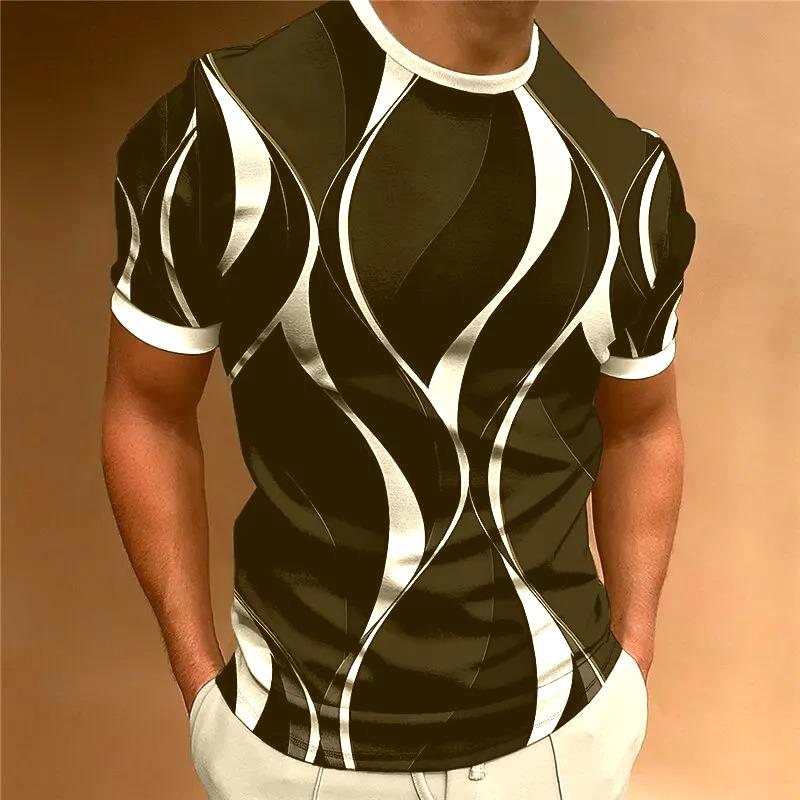 Men's T Shirt Curved Radiance Graphic 3D Printed T-shirts Casual Loose Short Sleeve Tees Oversized Men Clothing Tops Outdoor New