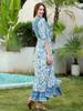 Bohemian Ethnic Print Rayon A-line Beach Dress - High Waist Long Seaside Vacation Dress