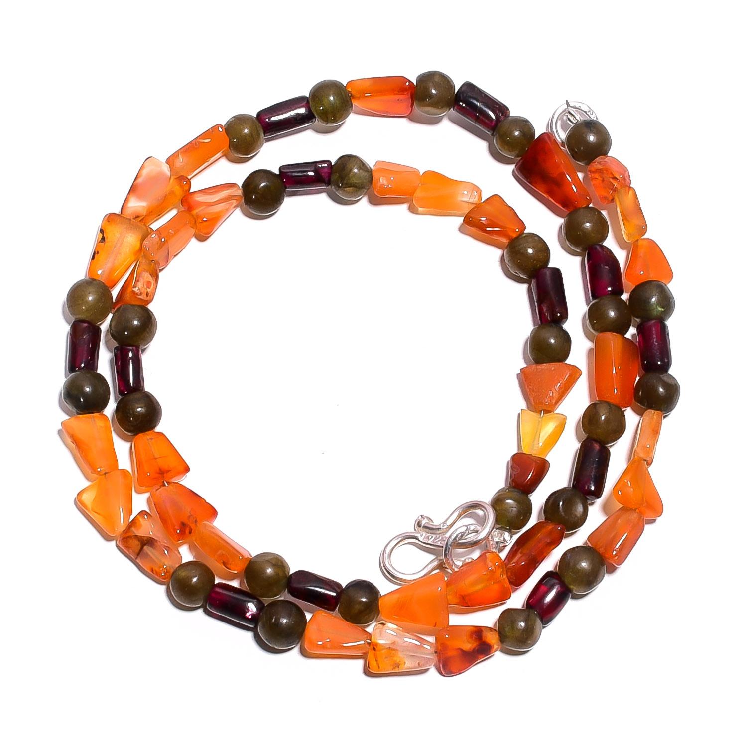 

Natural Carnelian Labradorite Garnet Gemstone Smooth Beads Necklace 17 UB-4708 UB-4708