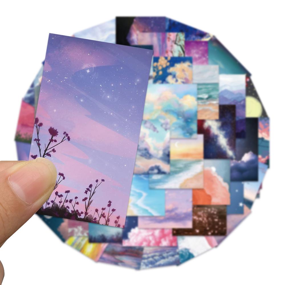 Decorate with 50Pcs INS Style Landscape Oil Painting Stickers - Waterproof for Luggage, Laptop, Notebook