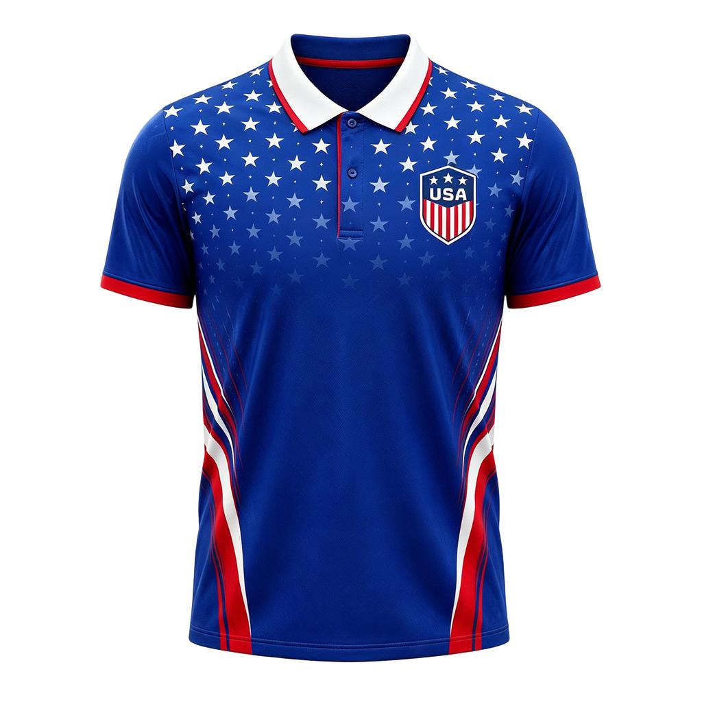 USA Printed Short Sleeve Button Shirt - Patriotic Soccer for Casual Wear