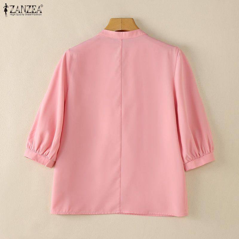 ZANZEA Women Ruffles V-Neck Solid Color Casual 3/4 Sleeve Blouse