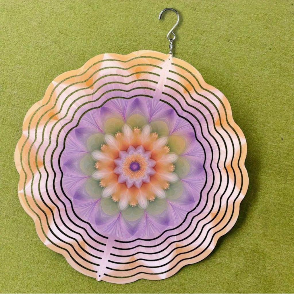 Żywy fioletowy i pomarańczowy metalowy dzwonek wietrzny z hakiem obrotowym 360 stopni, unikalny spiralny design, dekoracja ogrodowa na wiosnę, lato, jesień, kreatywny prezent