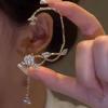 Camellia Tassels Ear Cuff with Zircon Comfortable Ear Clip Unique Flower Earring Handmade Evening Dress Accessory