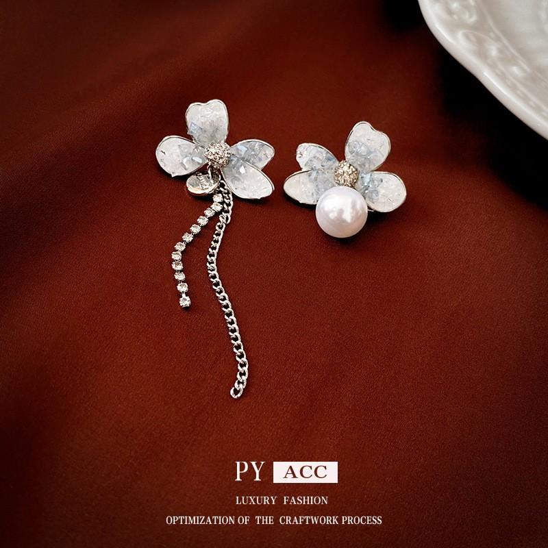 Silver Needle Diamond Pearl C-Shaped Earrings French Retro Premium Temperament Earrings Personality Light Luxury Earrings Women