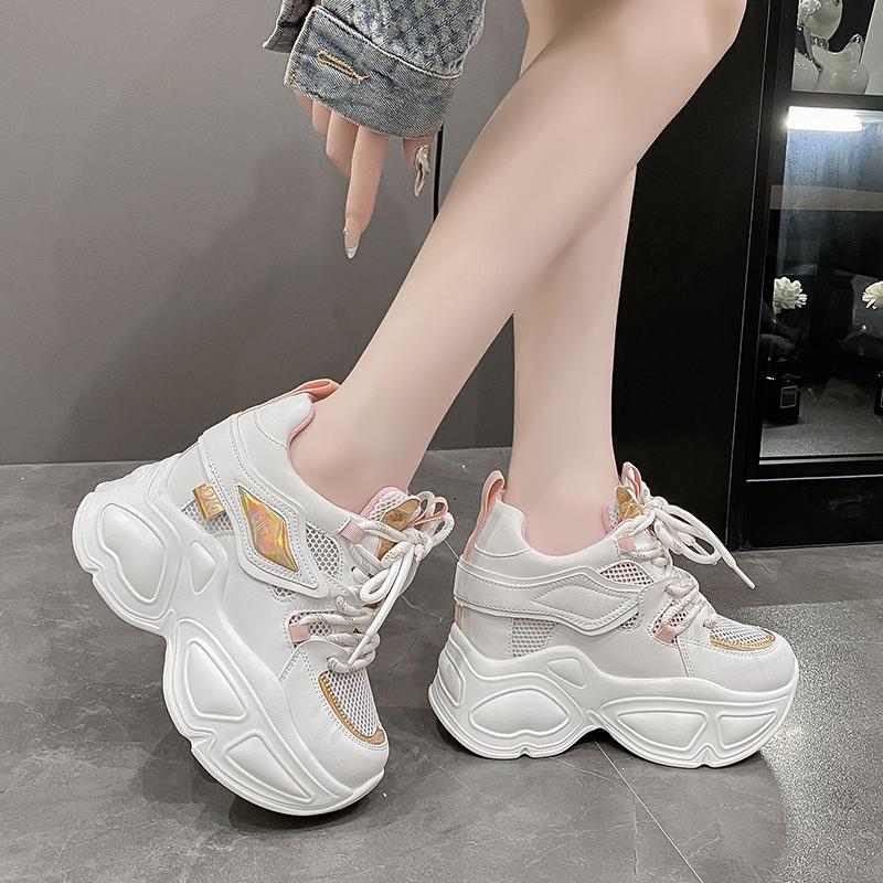 Fashion Women Chunky Sneakers 2024 Spring Breathable Mesh Casual Shoes 9CM Wedge Heels Platform Shoes Chaussures Femme Sports Dad Shoes