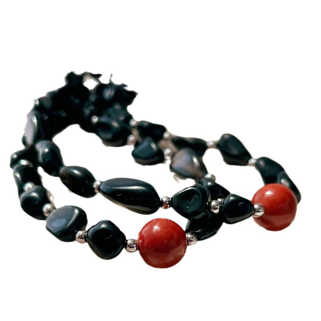 Retro High Quality Natural Black Agate Niche Simple Clavicle Chain Atmosphere Necklace