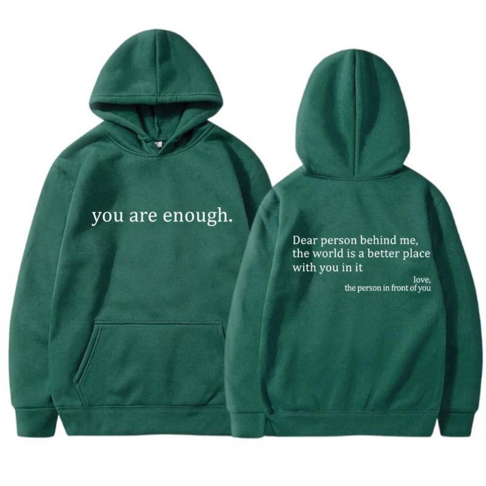 Women'S Shoulder Sleeve Fleece Sweater Plain Letter Print Kangaroo Pocket Drawstring Print Hoodie