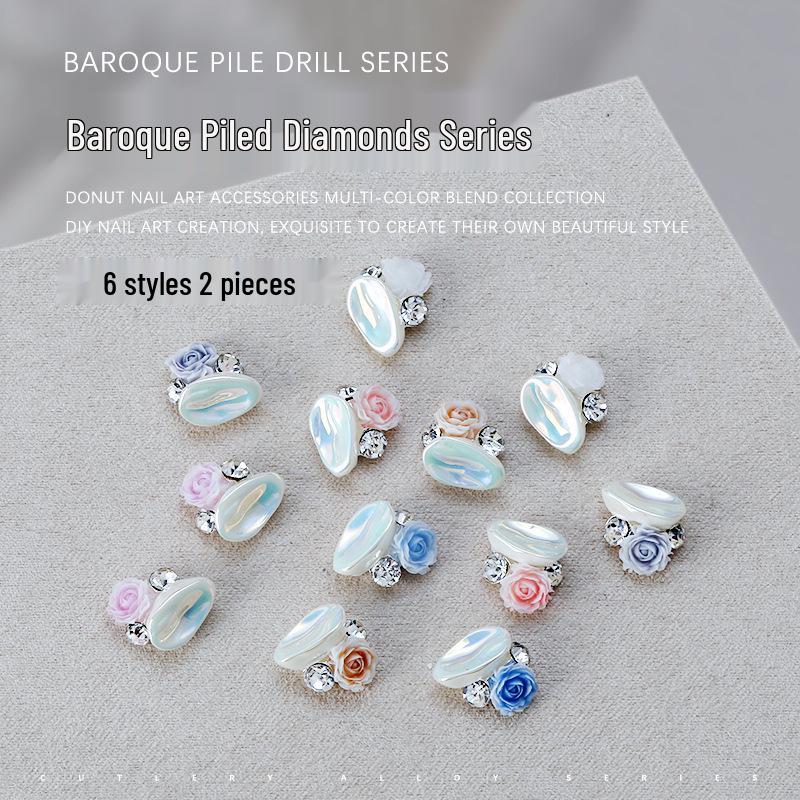 

Baroque Pearl & Diamond Nail Art: High-Gloss Irregular Pearl Camellia (2 Pieces)
