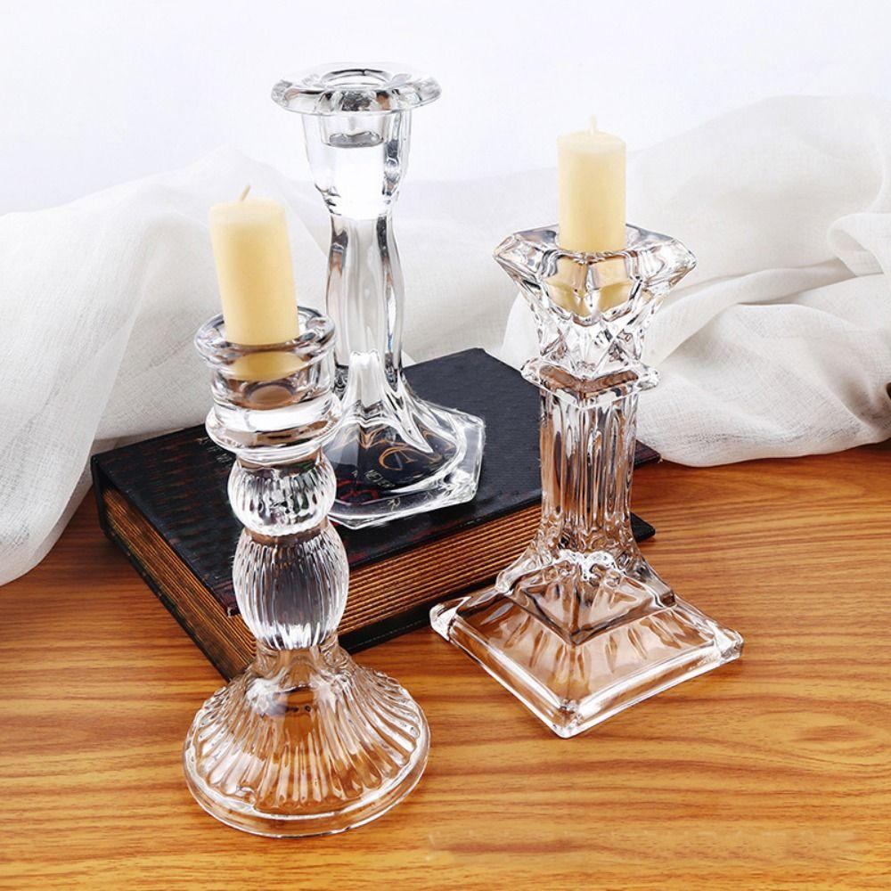 Vintage Glass Candle Holder Transparent Durable Roman Column Candlestick Thicken Romantic Clear Glass Candlestick Party