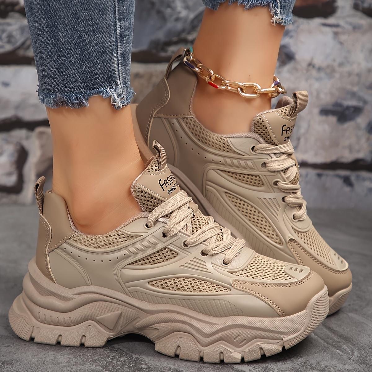 

Женские сетчатые кроссовки с массивной подошвой, дышащая спортивная обувь для бега с низким верхом, повседневные кроссовки для ходьбы на открытом воздухе 35 хаки
