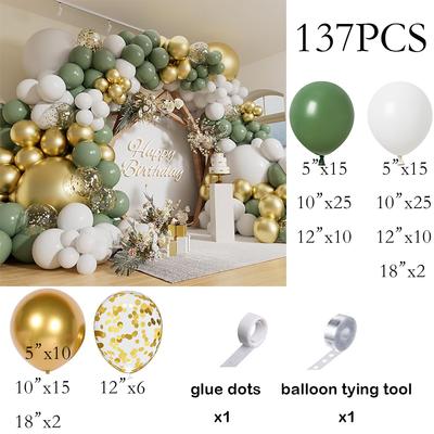 Sage Green Balloons Garland White Gold Confetti Latex Balloon Arch Kit Baby Shower Kids Birthday Party Wedding Decoration Globos