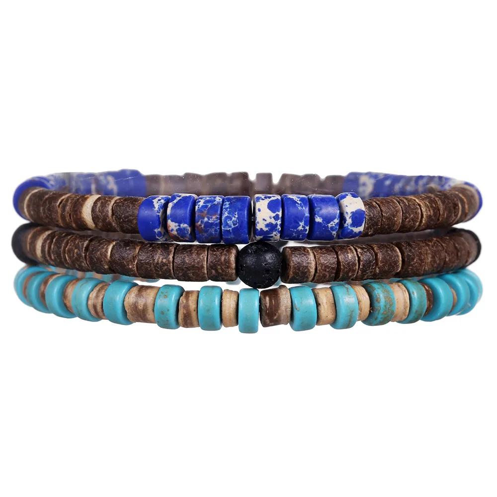 Best-selling Multi-layer Buddha Wood Bead Bracelets Sets Men's Retro Style Multi-layer Elastic Thread Adjustable Wooden Bracelet
