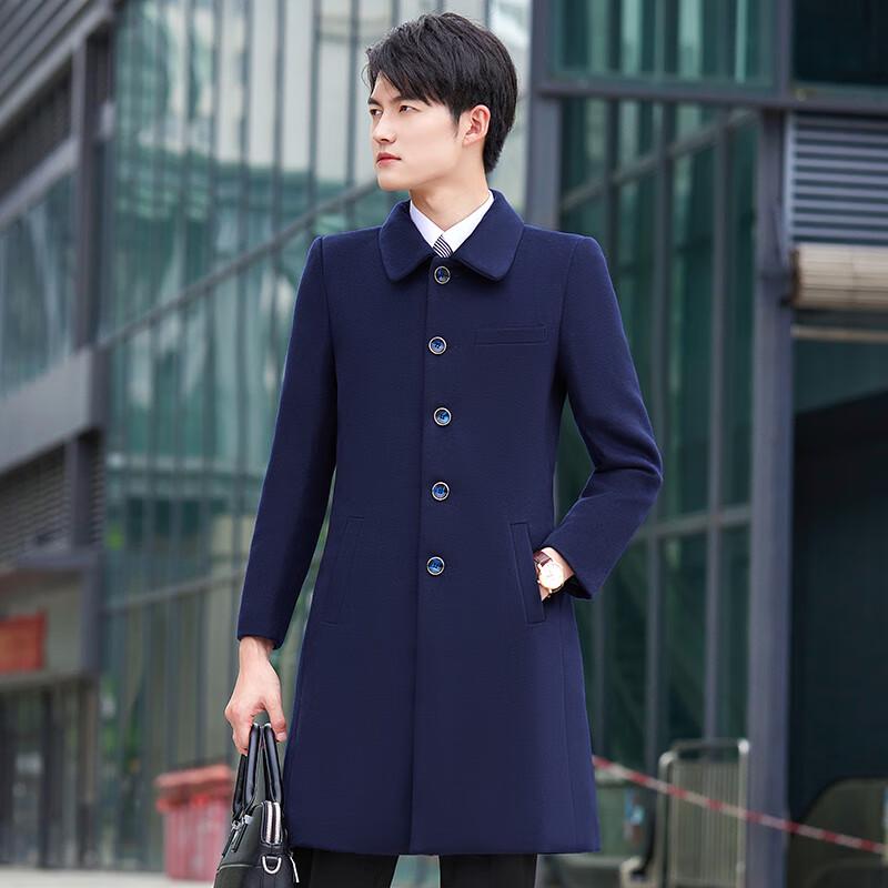 Teluoman Men's Mid-Length Wool Blend Work Overcoat