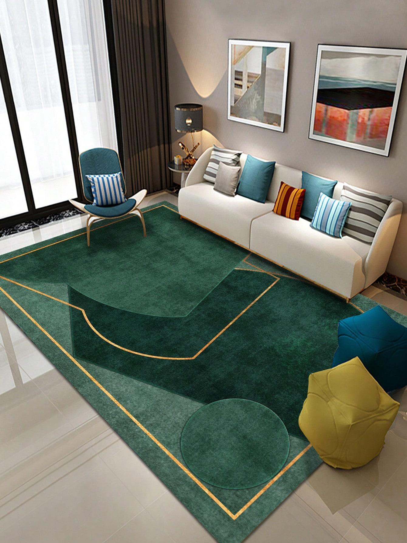 

1pc Simple Green Living Room Carpet Rectangle Soft And Non-Slip Rug Suitable For Living Room Bedroom Study Office Etc Room Decor 40x60cm