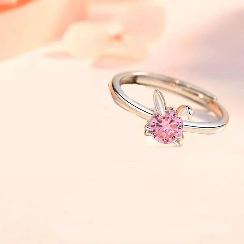 

Сладкие милые кольца для пар с кроликом и морковкой, белый/розовый хрустальный кролик, серебряный цвет, регулируемое открытое кольцо для влюбленных, подарок на день Святого Валентина CHINA