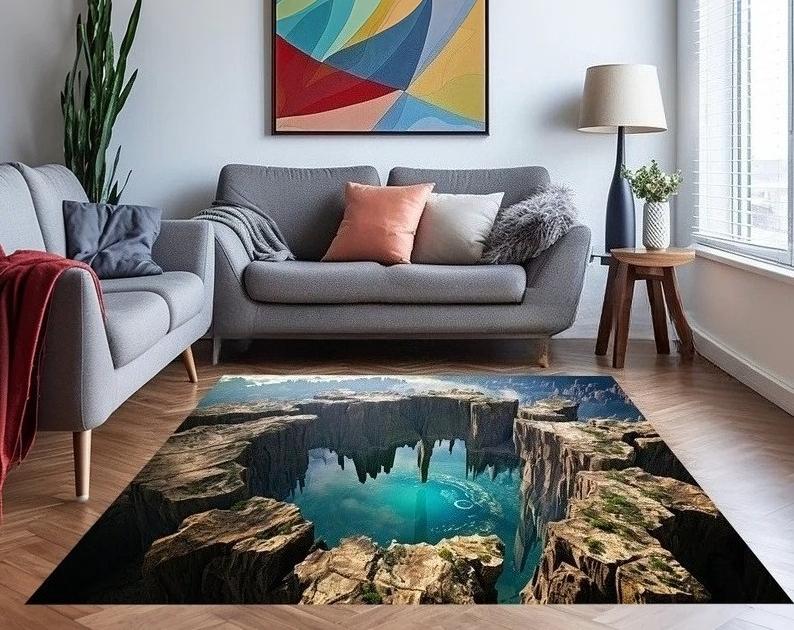 3D Dashuikeng Visuelle Streich Teppich Dekoration Fußmatte Wohnzimmer Teppich Schlafzimmer Anti-Rutsch Teppich Heimdekoration Geschenk