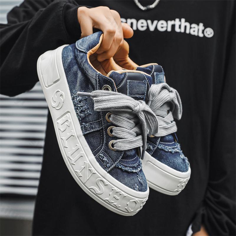 Fashion 2025 Spring Men's Low Top Denim Casual Sports Shoes Fashion Versatile Height Increase Breathable Daily Chunky Sneakers for Men