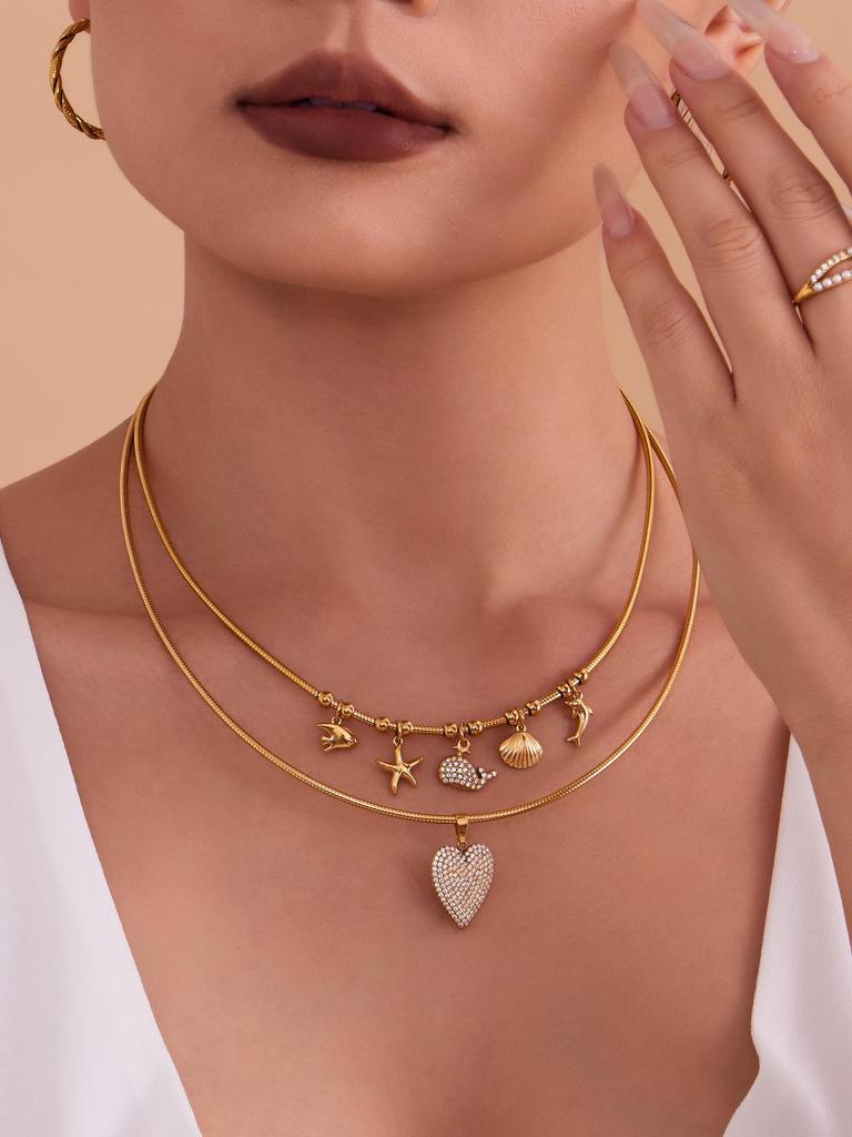 Oumeka Fruchtförmiger Zirkon-Choker mit Edelstahl-Anhänger für Damen