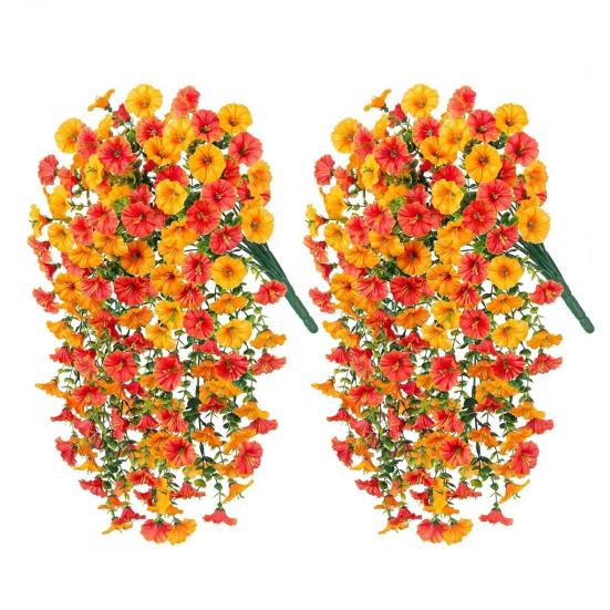 1/2/3/4Pcs Fall Hanging Artificial Morning Glory UV Resistant Realistic Fake Flower Wedding Party Indoor Outdoor Garden Wall Hanging Flower Decoration