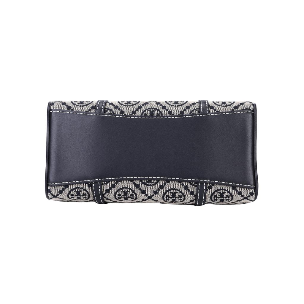 Tory Burch T Monogram Logo Print Zipper Closure Jacquard And Leather Shoulder Crossbody Handbag Mini Women Handbags Navy-Blue 163258-405