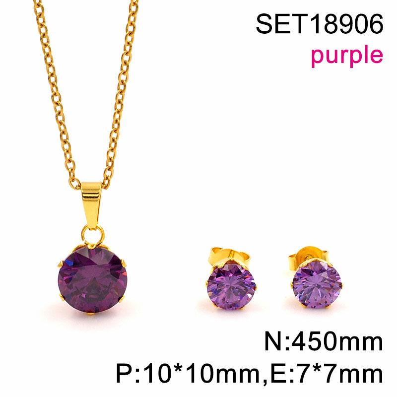Popular in Europe and The United States, Round Color Zircon Titanium Steel Set, Versatile Exquisite Women's Collarbone Chain Earrings, Versatile 2026