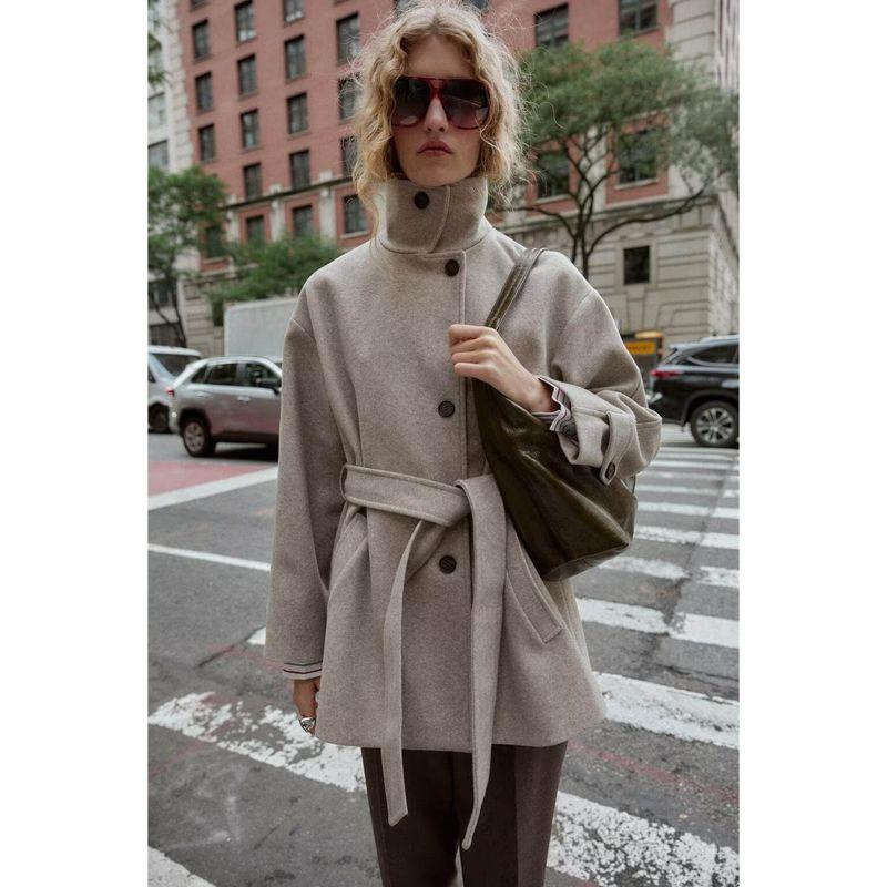 Za Export New Arrival Women's Clothing ZR Fashion Style Fashionable All-Match Double-Layer Neckline Soft Coat Outwear 8073281