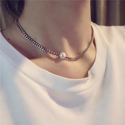 Popular Pearl Neckchain Women's S925 Sterling Silver Retro Thick Chain Design Beautiful and Versatile Pearl Collar Necklace