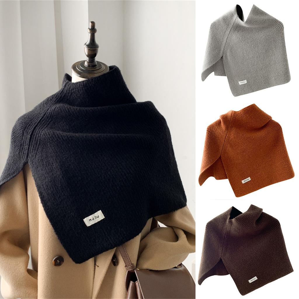 Warm Fashion Shawl Slit Turtleneck Women Winter Scarf Shoulder Wrap Thickened Solid Color Oversized Capelet Ponchos
