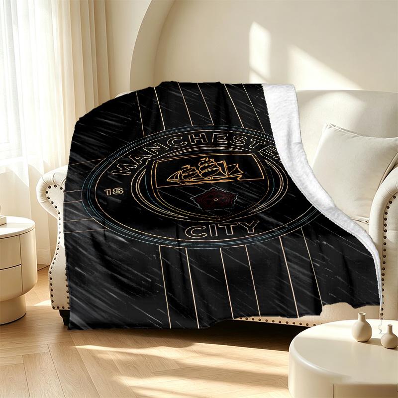 Manchester City FC Pattern Blanket for Home Decoration, Bed, Sofa, Car Travel, Camping, Suitable for All Seasons, Birthday Christmas Gift