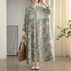 DIMANAF 2025 Damen Übergröße Langes Hutkleid Lockerer O-Ausschnitt Druck Lässig Floral Übergröße Langarm 8108