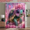 2D Flat Printing 2pcs Window Treatment Curtains Cute Turtle Heart Glasses Pink Roses Digital Printed Polyester Drapes Holiday