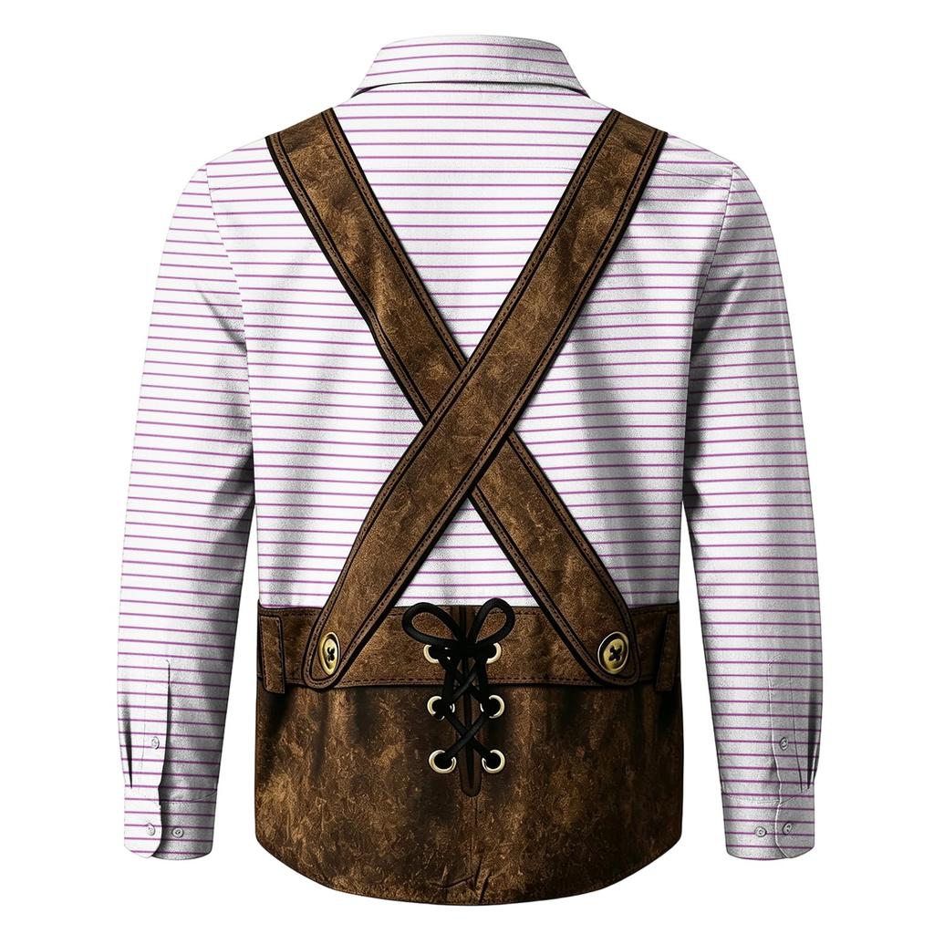 Herren Oktoberfest 3D-Druck Locker geschnitten Langarmhemd Button-Down-Kragen Vintage Freizeithemd Geeignet für Frühling Herbst Outdoor Festival Party