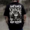 Rainha do Rap Bad Girls Camiseta Gráfica Preta Street Tattoo Camiseta Ousada