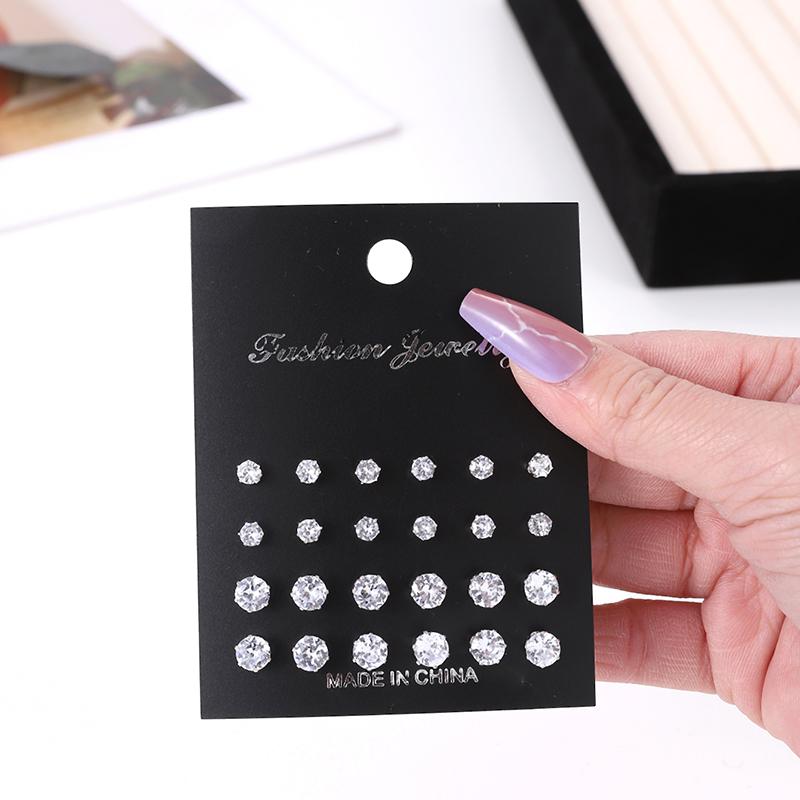 

12 пар/лот белые блестящие свадебные серьги-гвоздики набор для женщин праздничные украшения с кристаллами модные очаровательные ювелирные серьги Silvery