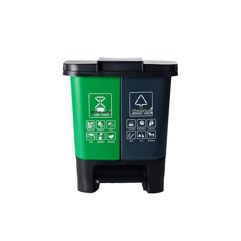 Twin-Compartment Thickened Trash Can with Lid - Large Capacity Pedal Bin for Kitchen & Outdoors