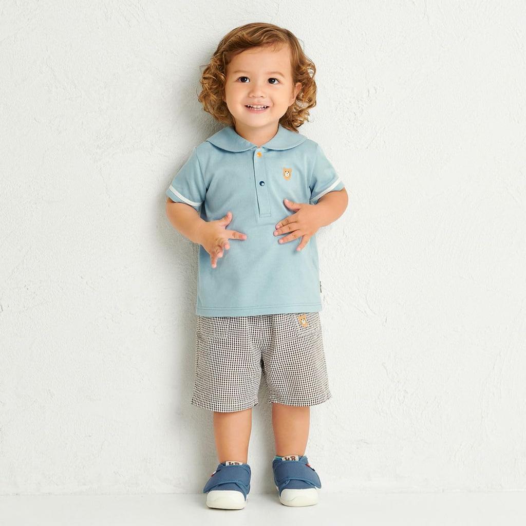 Tricou pentru copii HOUSE, cu guler marinaresc, mânecă scurtă, băieți și fete, albastru furtună, 90 cm [BISCUIȚI MIKI], 72-5203-146