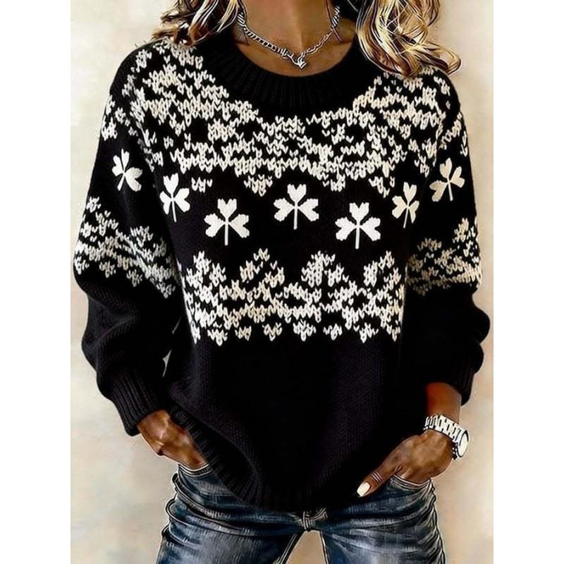 2026 Womens Oversized Knit-Style Crewneck Sweatshirt With 3D Clover Print Thick Warm Streetwear Top