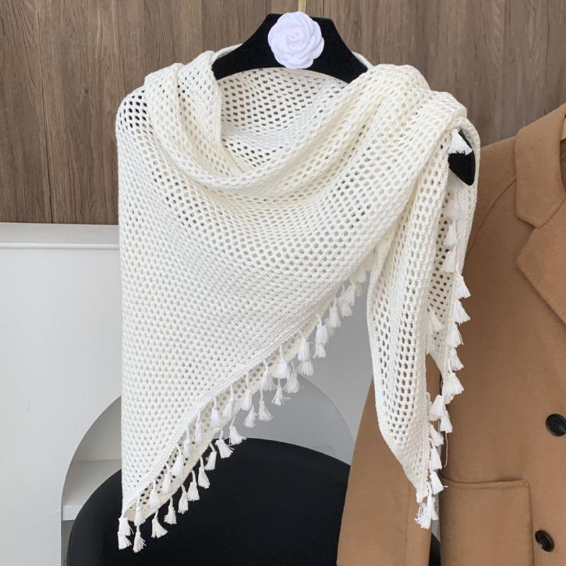 Women S Knitted Solid Color Tassel Versatile Shawl Wrap