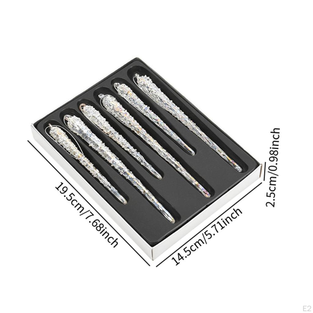 6x Glass Icicle Ornament Charm Pendant Clear DIY Craft Christmas Tree Decorations for Festival