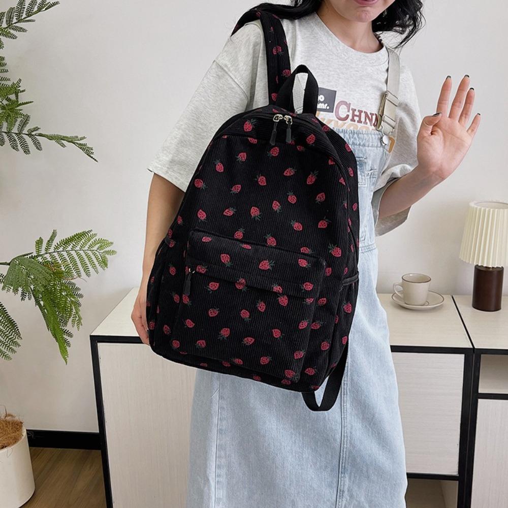 Large Capacity Strawberry Backpack Multi-pockets Adjustable Strap Travel Backpack Strawberry Print Women's Backpack Travel