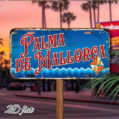 Piatto 2D, segnaletica vintage in alluminio - Design "Palma di Maiorca", antipolvere e impermeabile, adatto per la decorazione murale interna/esterna