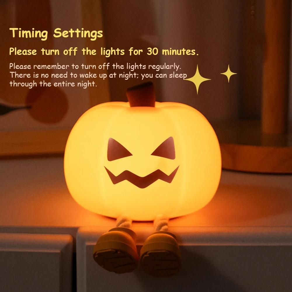 Pumpkin Night Light Cute Soft Silicone Safe Lamp Decorations Timing Dimmable Bedside Decor Kids Babies Halloween Gifts